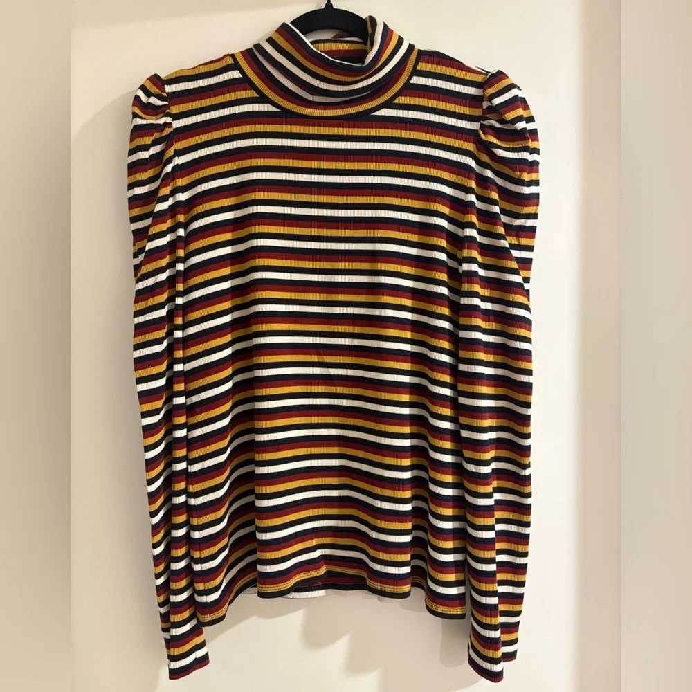 Veronica Beard cedar turtleneck striped puffed sleeve size XL - Picture 3 of 5